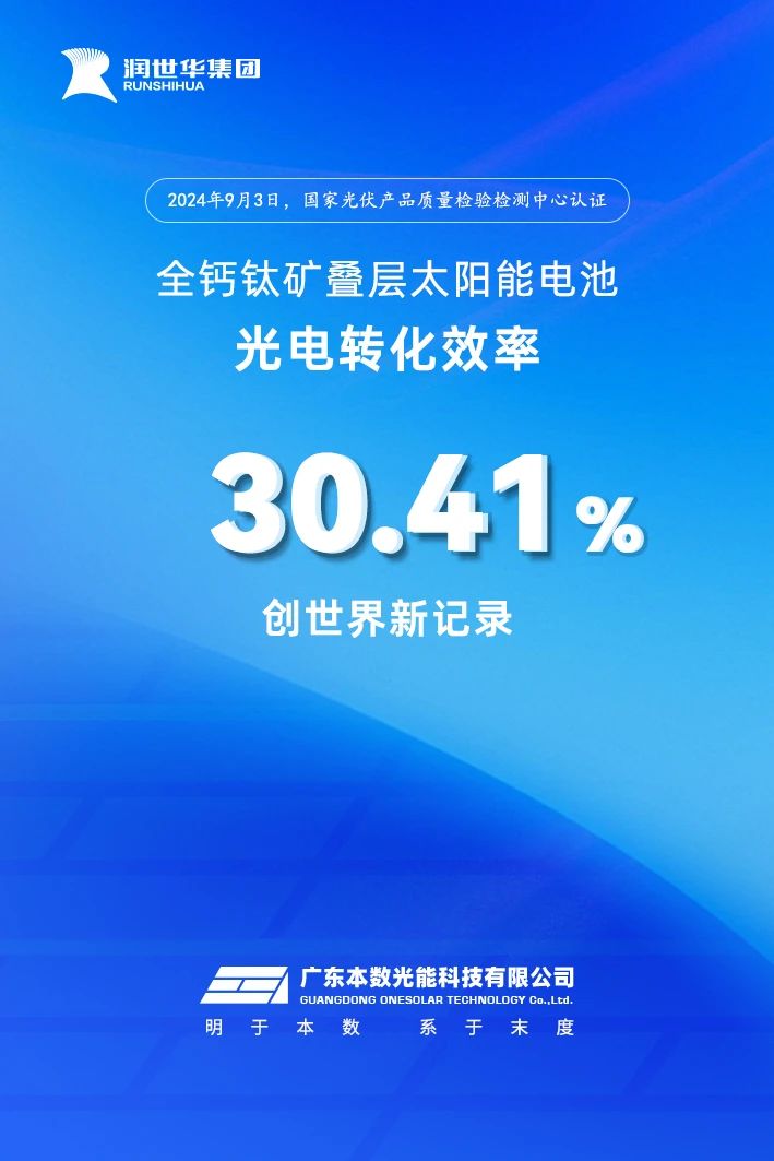 锦利公司官方网站新闻｜30.41%！全钙钛矿叠层电池效率天下新纪录